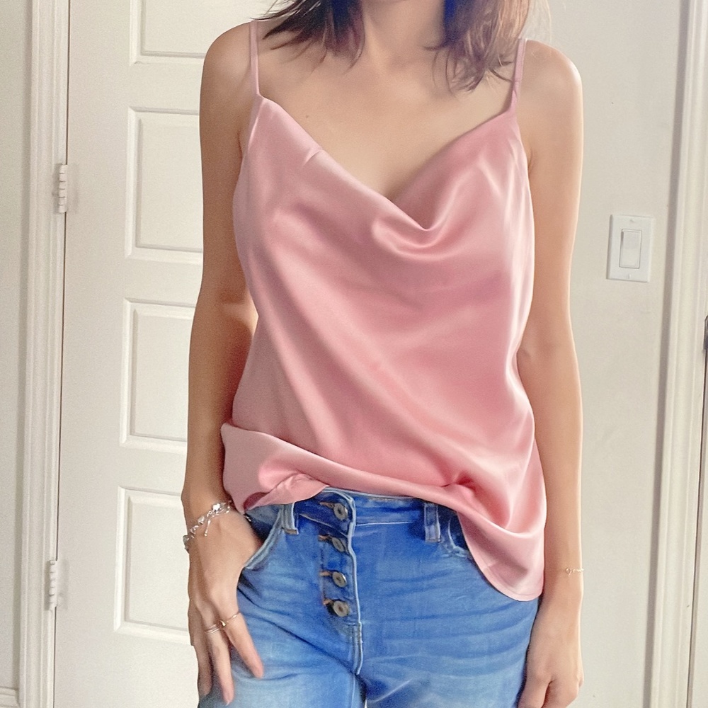 071 Luxe Satin Drapey Adjustable Strap Cami Top